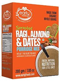 Early Foods Organic Sprouted Ragi Almond Date Porridge Mix 200 Grams