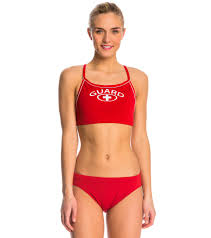 Waterpro Lifeguard Thin Strap Piped Two Piece Bikini Swimsuit Set