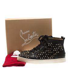 Christian Louboutin Black Leather Louis Spikes High Top Sneakers Size 41 5