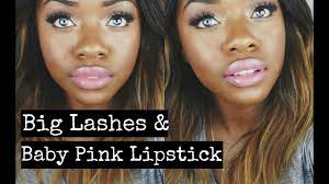 big lashes baby pink lips makeup