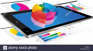 Tablet Screen With 3d Pie Chart And A Paper With Statistic