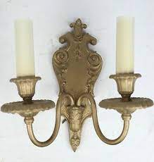 Vintage Cast Brass Double Faux Candle