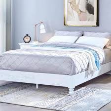 white wooden queen size bed frame