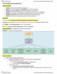 Bu354 Chapter Notes Chapter 4 Job Analysis Organizational Chart Job Design
