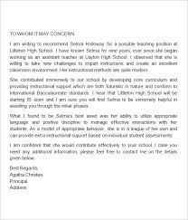 Sample Letter Of Recommendation For Teaching Position