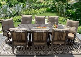 Stylish and comfortable dining furniture makes. Barbados Cushion 42x84 Rectangle Outdoor Patio 9pc Dining Set For 8 Person With Rectangle Fire Table Series 7000 Atlas Antique Bronze Finish Zenpatio