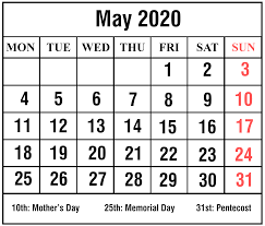 Free May 2020 Calendar Printable Templates Pdf Excel Word