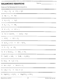Compilation of the 5 types chemical reactions. Balancing Equations Worksheet Answer Key Pg 61 Tessshebaylo