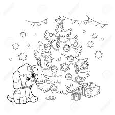 Christmas puppy coloring pages are a fun way for kids of all ages to develop creativity, focus, motor skills and color recognition. Coloring Page Outline Of Christmas Tree With Ornaments And Gifts With Puppy The Year Of The Dog Christmas New Year Coloring Book For Kids Royalty Free Cliparts Vectors And Stock Illustration Image