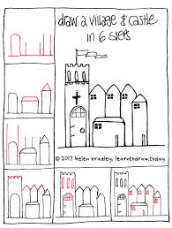 draw a castle and village in 6 steps