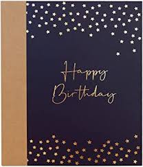 Check spelling or type a new query. Amazon Com Birthday Card Single Happy Birthday Greeting Card With Gold Foil Stars And Lettering On Textured Dark Blue Paper With Kraft Envelope 5 X 7 Blank Inside Office Products