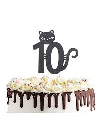 black number 10 kitty cat cake topper