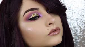 purple smokey eyes halo gold glitter