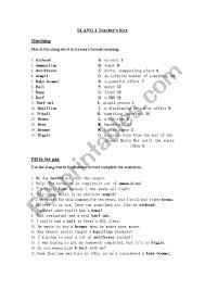 slang words 1 10 esl worksheet by