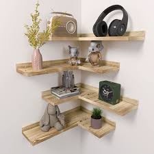 Rustic Pine Wood Corner Shelves