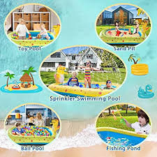 Water toys are often specifically designed to withstand rugged water play. Buy Inflatable Sprinkler Splash Pool For Kids 3 In 1 Dinosaur Spray Water Toys Kiddie Swimming Wading Splash Play Center Pool For Boys Girls 67 41 Inches Online In Vietnam B08zsl3gws