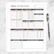 Nanny Log Daily Toddler Care Sheet Pink And Yellow Printable At Printable Planning For Only 5 00