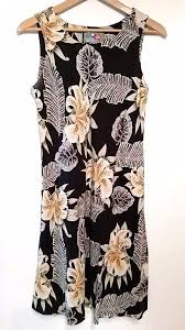 Hilo Hattie Black Hawaiian Maxi Dress Size M 100 Silk