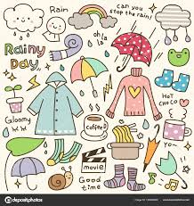 set cute rainy day doodle stock vector