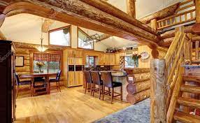 log cabin house interior of dining and