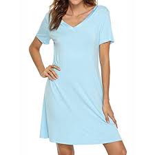 Lelinta Womens Nightgown Sleepwear Cotton Pajamas V Neck Bamboo Nightgown Woman Short Sleeve Sleep Dress Nightshirt M Xxl
