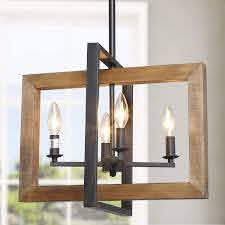 Amazon Com Log Barn Dining Room Lighting Fixtures Hanging Farmhouse Chandelier In Distressed Wood And Metal Finish Black Pendant For Kitchen Island Home Kitchen