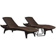 Keter Pacific Sun Chaise 3 Piece Lounger Set With Rio Table Brown