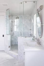 Will the shower door have room to. Glass And Marble Corner Walk In Shower Transitional Bathroom