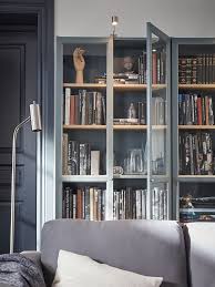 billy bookcase with glass doors gray