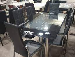 Glass Top Ss Dining Table Set For Home