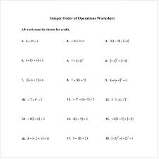 Integer Order Of Operations Worksheets