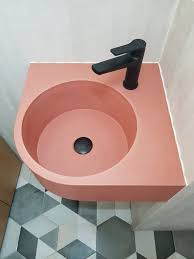 Corner Concrete Sink Pink Bathroom Sink