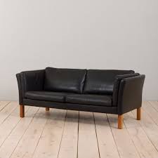 Vintage Black Leather Two Seater Sofa