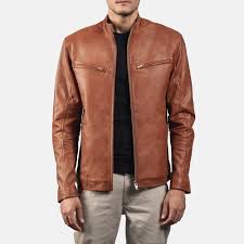 mens ionic brown leather biker jacket
