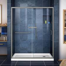 It's imperative that you keep this part of your bathroom. Dreamline Dreamline Infinity Z 30 In D X 60 In W X 74 3 4 In H Clear Sliding Shower Door In Brushed Nickel And Right Drain White Base In The Shower Stalls Enclosures Department At Lowes Com