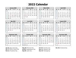 Free print online 2022 us calendar with 12 months on one page. Printable Calendar 2022 Free Download Yearly Calendar Templates