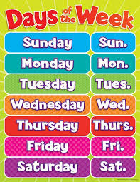 Scholastic Days Of The Week Chart Gr Pk 5
