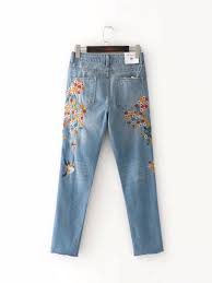 Yellow Flowers And Birds Embroidered Jeans Hip Boho Fashion