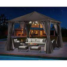 Abccanopy 10 Ft X 12 Ft Outdoor Aluminum Patio Gazebo Polycarbonate Hardtop With Mosquito Netting And Privacy Curtain Gray