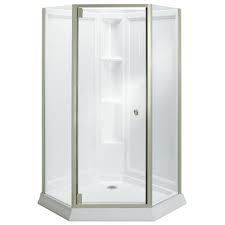 Find bathtub & shower combination at lowe's today. Sterling Solitaire White 78 25 In X 42 In X 42 In 4 Piece Neo Angle Corner Shower Kit Lowes Com Corner Shower Corner Shower Kits Corner Shower Units