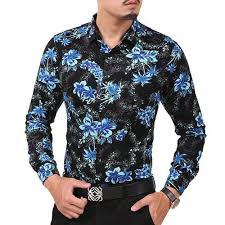 New Fashion Casual Men Shirt Long Sleeve Flower Color Slim
