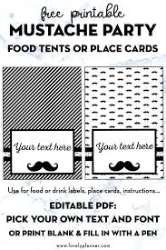 Editable Free Printable Mustache Party Food Tents Place Cards Labels