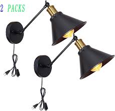Brightess Industrial Wall Sconce Edison Vintage Style Wall Mount Set Of 2 Packs E26 Base Plug In Wall Light Fixtures With Cord On Off Switch For