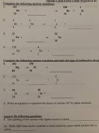 Nuclear Chem Extra Credit Worksheet