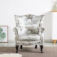 Amora fabric winged accent chair. High Back Chair Winged Armchair Fireside Queen Anne Butterfly Fabric Retro Studs Ebay
