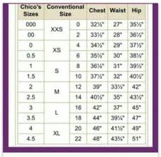 Chico Sizes Conversion Chart Chicos Sizing Clothing Size