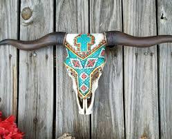 Cow Skull Longhorn Decorated Skull