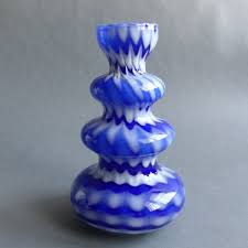murano glass vase blue white italy