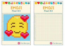 Cahier de pixel art à imprimer. Pixel Art Emoji Amoureux Avec Des Coeurs