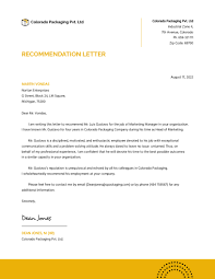 marketing manager recommendation letter